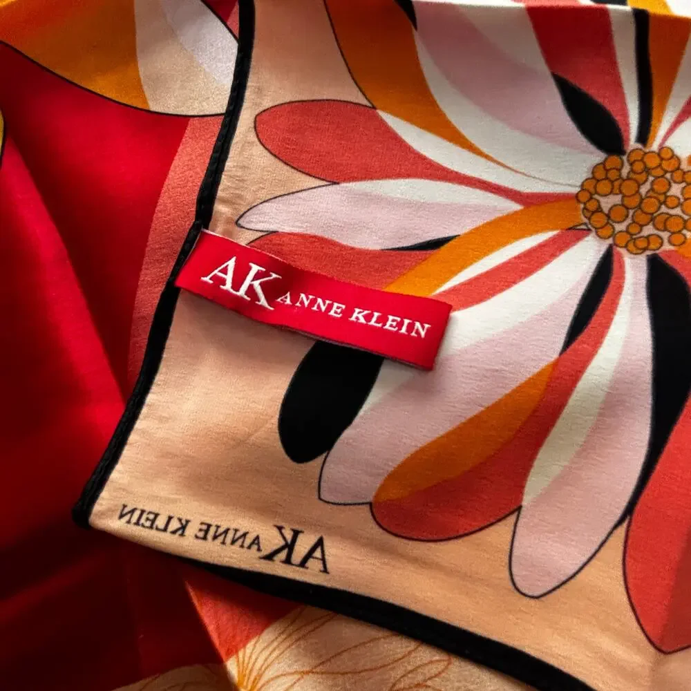 Vintage AK Ann Klein silk scarf designer colorful floral neckerchief square